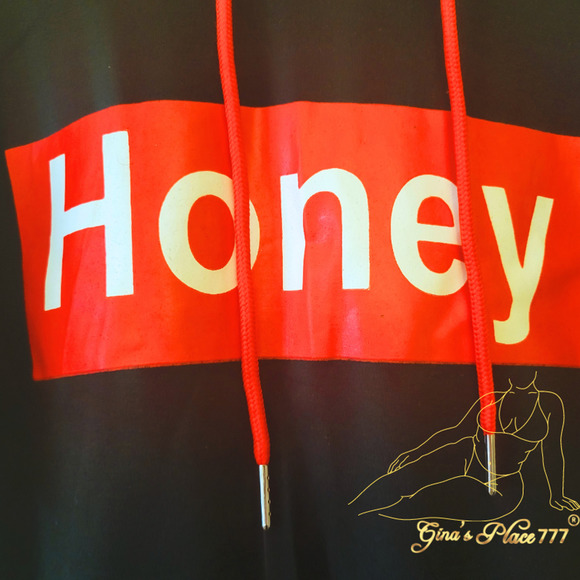 Juniors Y2k Honey Graphic Lettering Hoodie Short Sleeve Mini Dress Blk & Red Sm - Picture 5 of 9